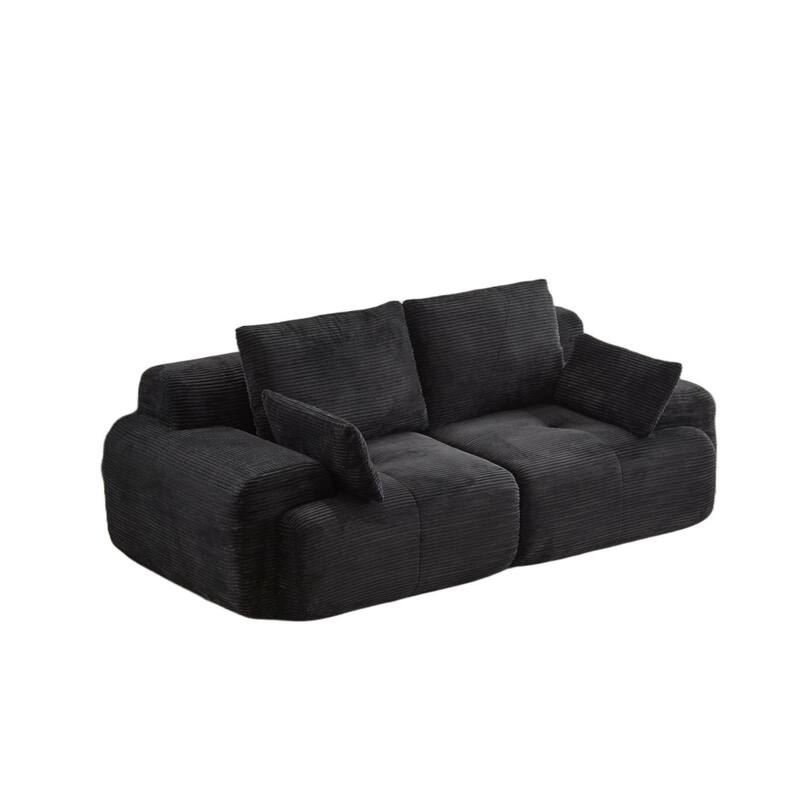 Modular Sectional 2-Seater Cloud Couch, Corduroy Upholstered Boneless Sofa, Compressed Sofa with Cushion & Throw Pillows