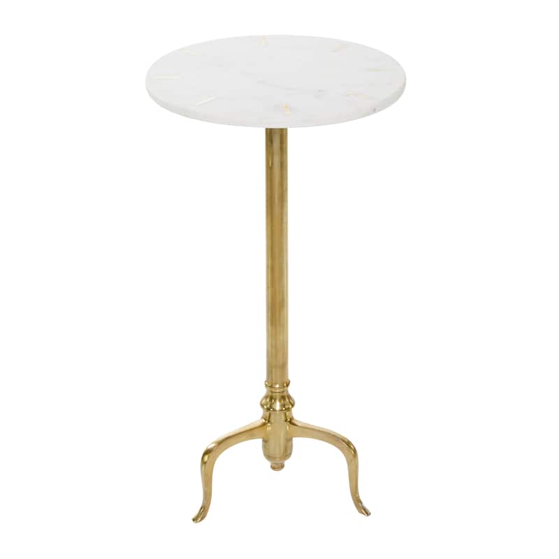 Marble Accent Table with Gold Inlay and Scrolled Base - White - Roche River Decor