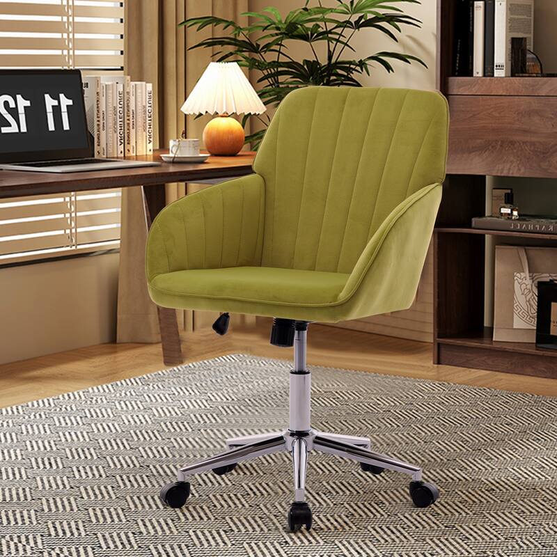 Velvet Home Office Chair, Ergonomic Swivel Study Desk Chair, Upholstered Vanity Chair with Backrest Seat and Metal Base - N/A