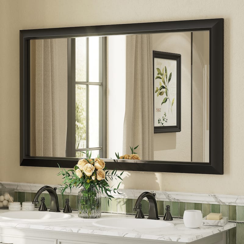 Beveled Metal Rectangle Framed Bathroom Vanity Tempered Glass Mirrors - 48" x 30" - Black