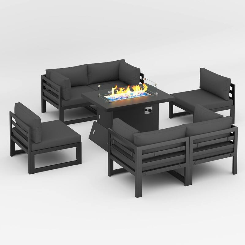 FINCATI 7 Pcs Patio Furniture Set Outdoor Sectional Sofa Set with Firepit Table - 7 Pieces