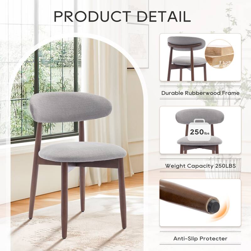 Set of 2 Wooden Dining Chairs, Fabric Upholstered, Beige