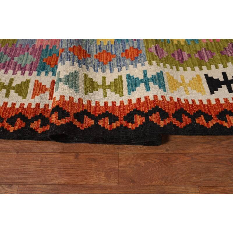 Reversible Kilim Area Rug Hand-Woven Bedroom Wool Carpet - 8'9" x 11'4"
