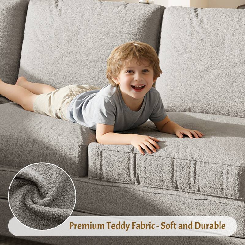 Sectional Sleeper Sofa with Pull Out Bed, Convertible Teddy Fabric Couch with Side Pockets & USB Ports, L Shaped Modular Couches