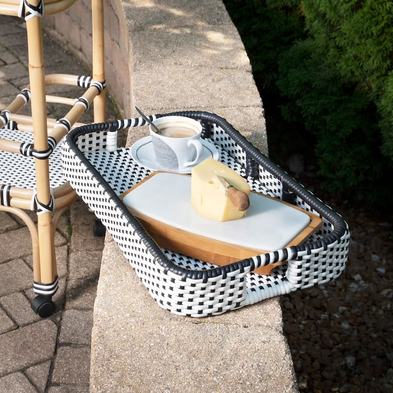 Butler Selena Blue & White Rattan Bar Cart