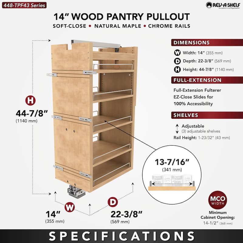 Rev-A-Shelf 448-TPF43-14-1 Wood Classics 14"W Pull Out 43" Tall Pantry