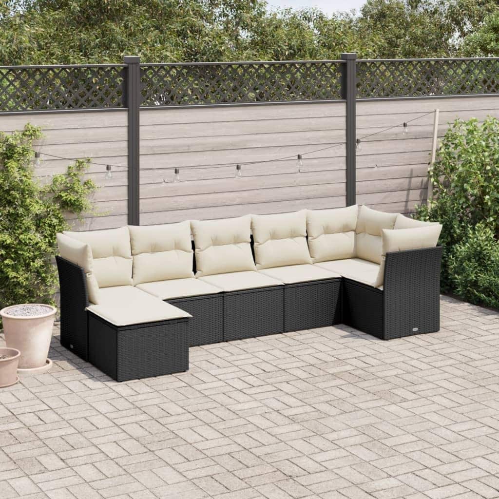 vidaXL Garden Sofa Set Black PE rattan, powder-coated steel, fabric - 24.4 x 24.4 x 27.2