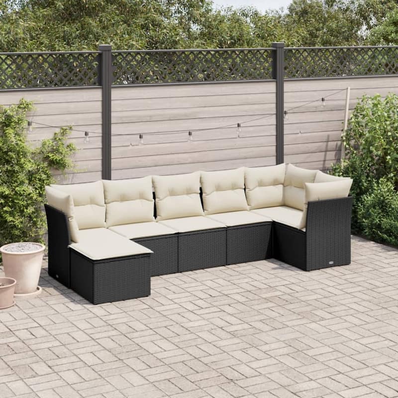 vidaXL Garden Sofa Set Black PE rattan, powder-coated steel, fabric - 24.4 x 24.4 x 27.2