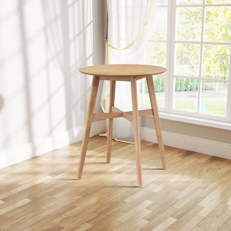 31.5" Oversize Round Bar Table, High-Top Wooden Dining Table with Crossbar, Black MDF Top for Pub & Living Room