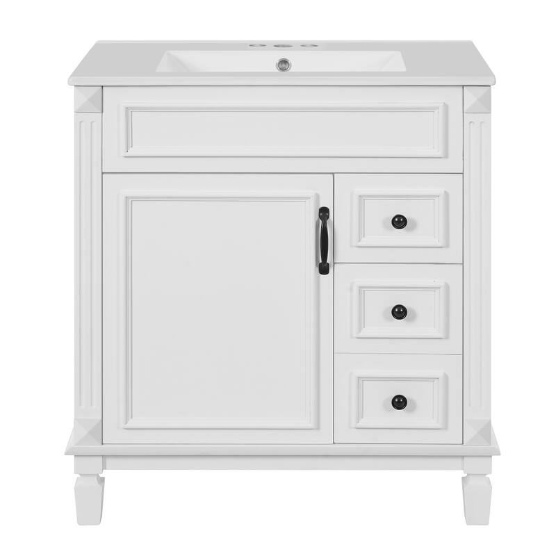 Anmytek 30 Inch Small Bathroom Vanity Cabinet with Ceramic Sink 2 Drawers Adjustable Shelf