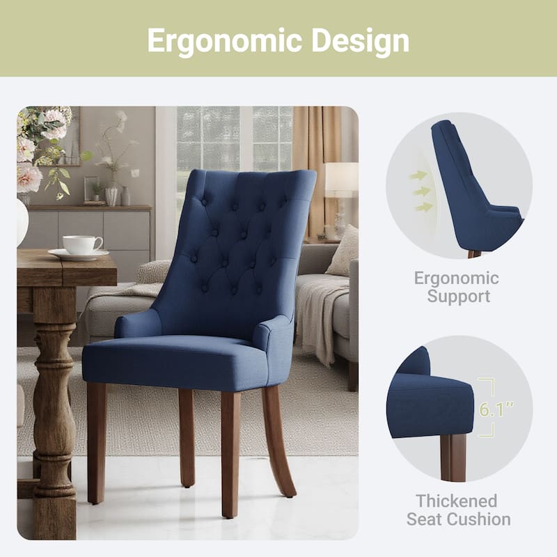Wingback Upholstered Dining Chairs Set of 2, Fabric Side Dining Room Chairs with Tufted Button