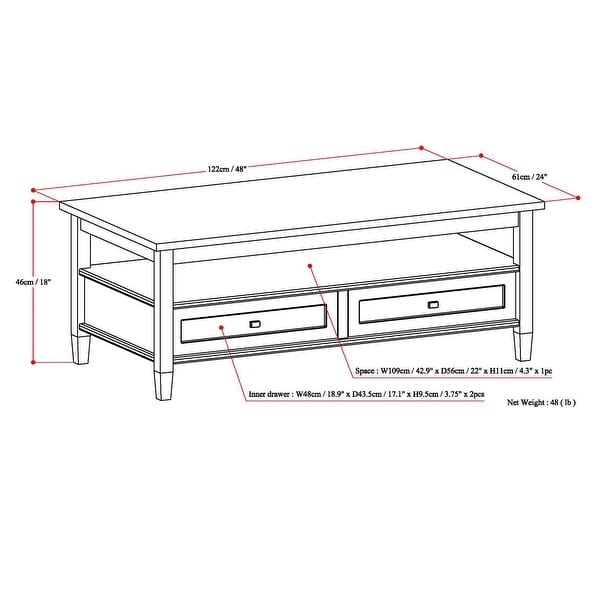 WYNDENHALL Norfolk SOLID WOOD 48 inch Wide Rectangle Rustic Coffee Table - 48 Inches wide
