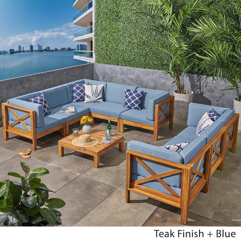 Brava 9-piece Acacia Wood Sectional Sofa Set by Christopher Knight Home