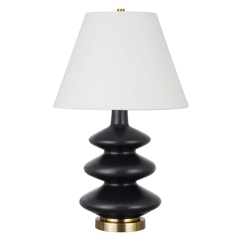 26" Black and Gold Glass Gourd Table Lamp With White Empire Shade - Multi