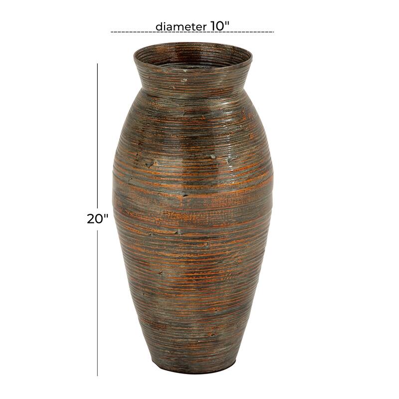 Brown Bamboo Wood Textured Decorative Vase with Lacquer
