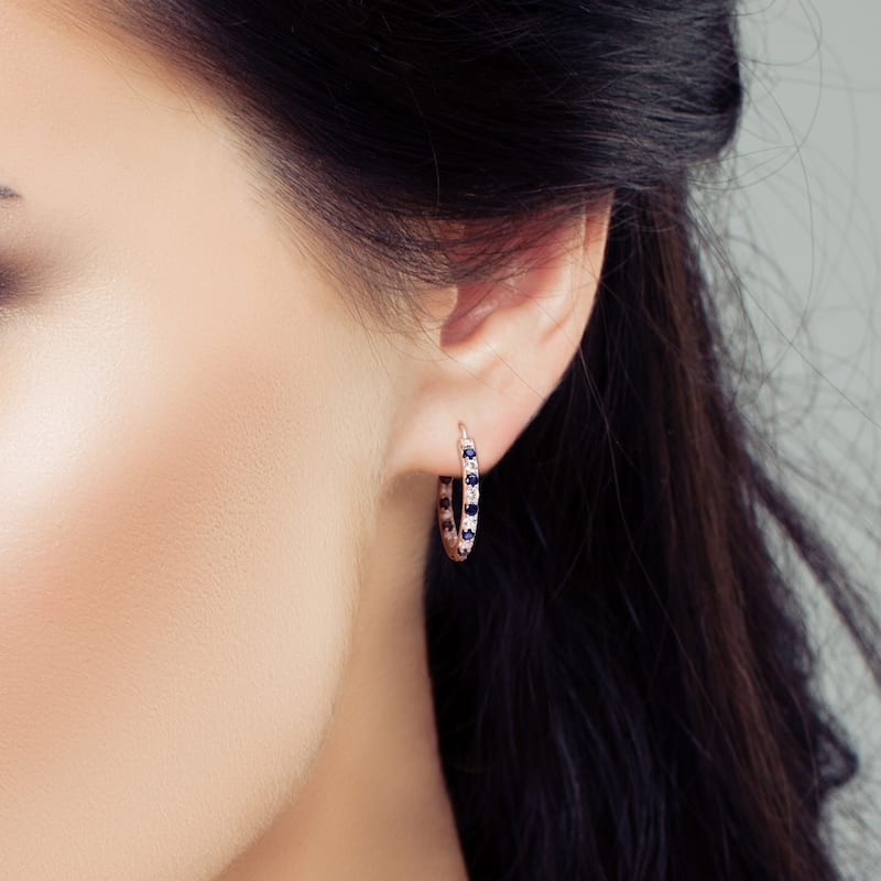 Miadora Created Blue and White Sapphire Inside Outside Hoop Earrings in Sterling Silver