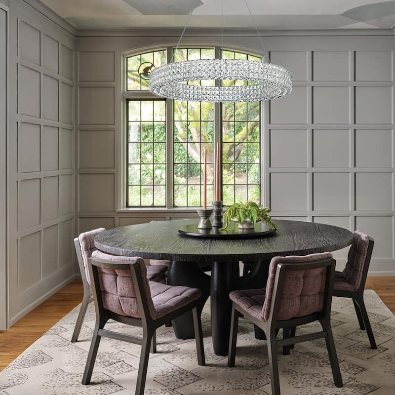 Modern Dimmable LED Crystal Drum Chandelier Glam Ring Lights