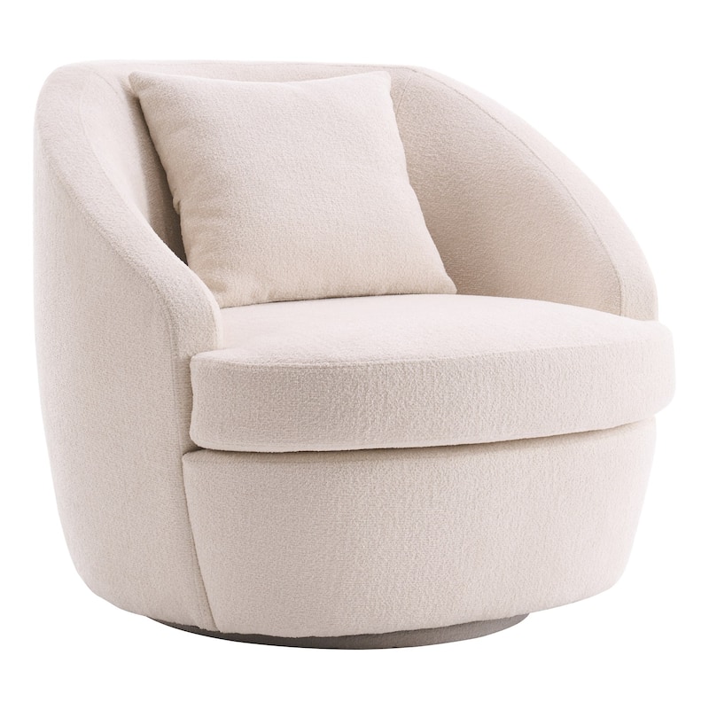 Round Barrel Accent Chair Modern Fabric Swivel Boucle Armchair - White