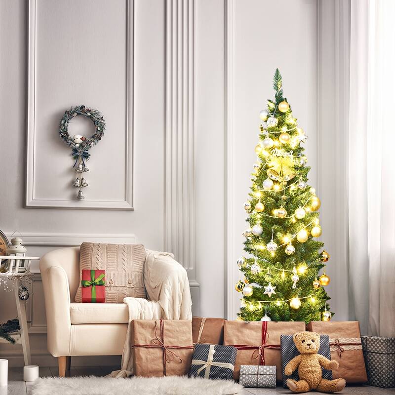 Gymax 6' PVC Artificial Christmas Tree Holiday Decor Slim Pencil Tree