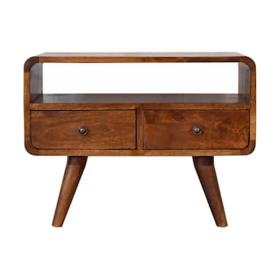 Artisan Furniture Solid Wood Mini Chestnut Curved Media Unit with 2 Drawers, Brown - n/a