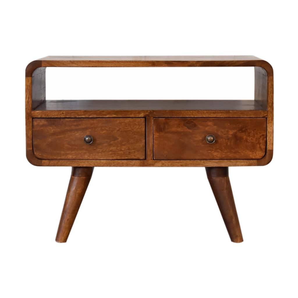 Artisan Furniture Solid Wood Mini Chestnut Curved Media Unit with 2 Drawers, Brown - n/a