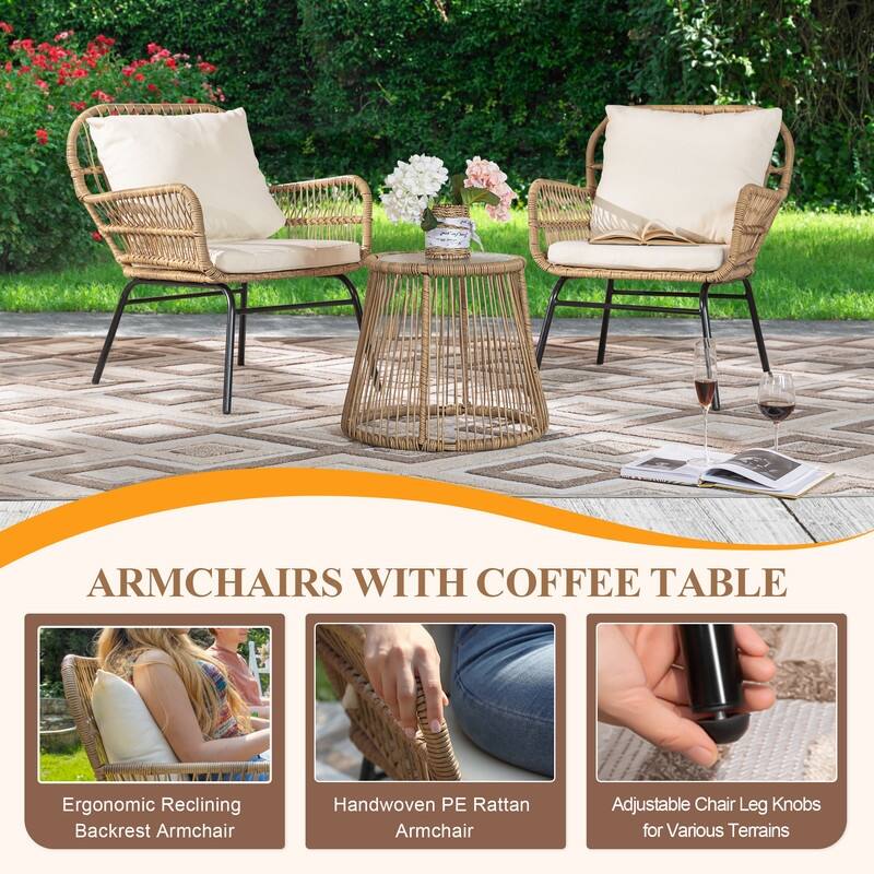 7-Piece Outdoor Boho Patio Furniture Set with Double Egg Chair, Wicker Sectional Conversation Set with Coffee Tables and Cushio