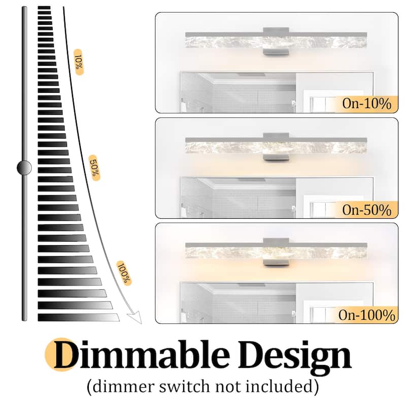 LED Bathroom Vanity Light 24/32/39 inch Dimmable Metal Wall Sconce - Black/Warm White Light
