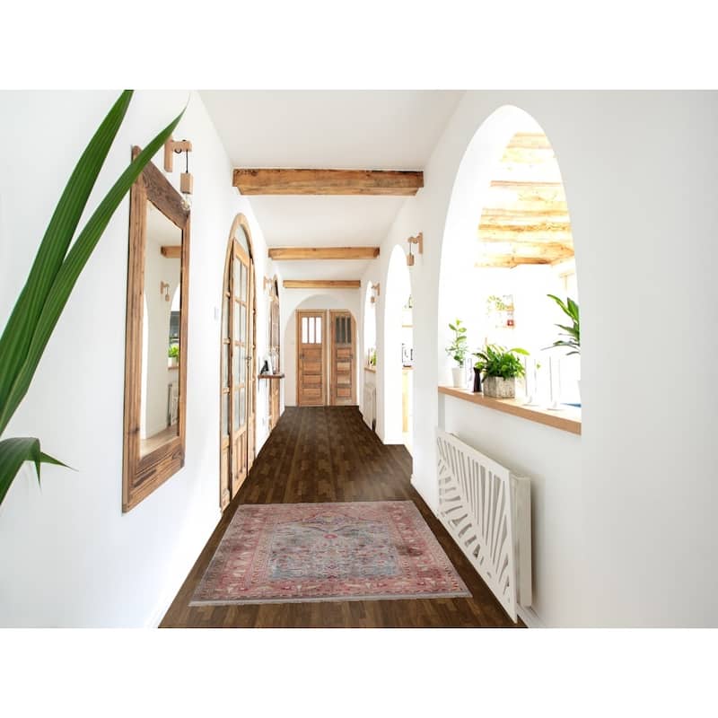 Hand Knotted Oriental Silk Carpet Traditional Floral Navy Blue & Blues Hereke Area Rug - 4' 10'' X 3' 3''