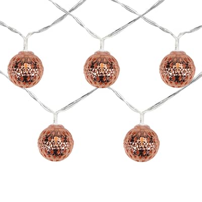 10 B/O LED Warm White Metal Ball Christmas Lights - 6.25' Clear Wire