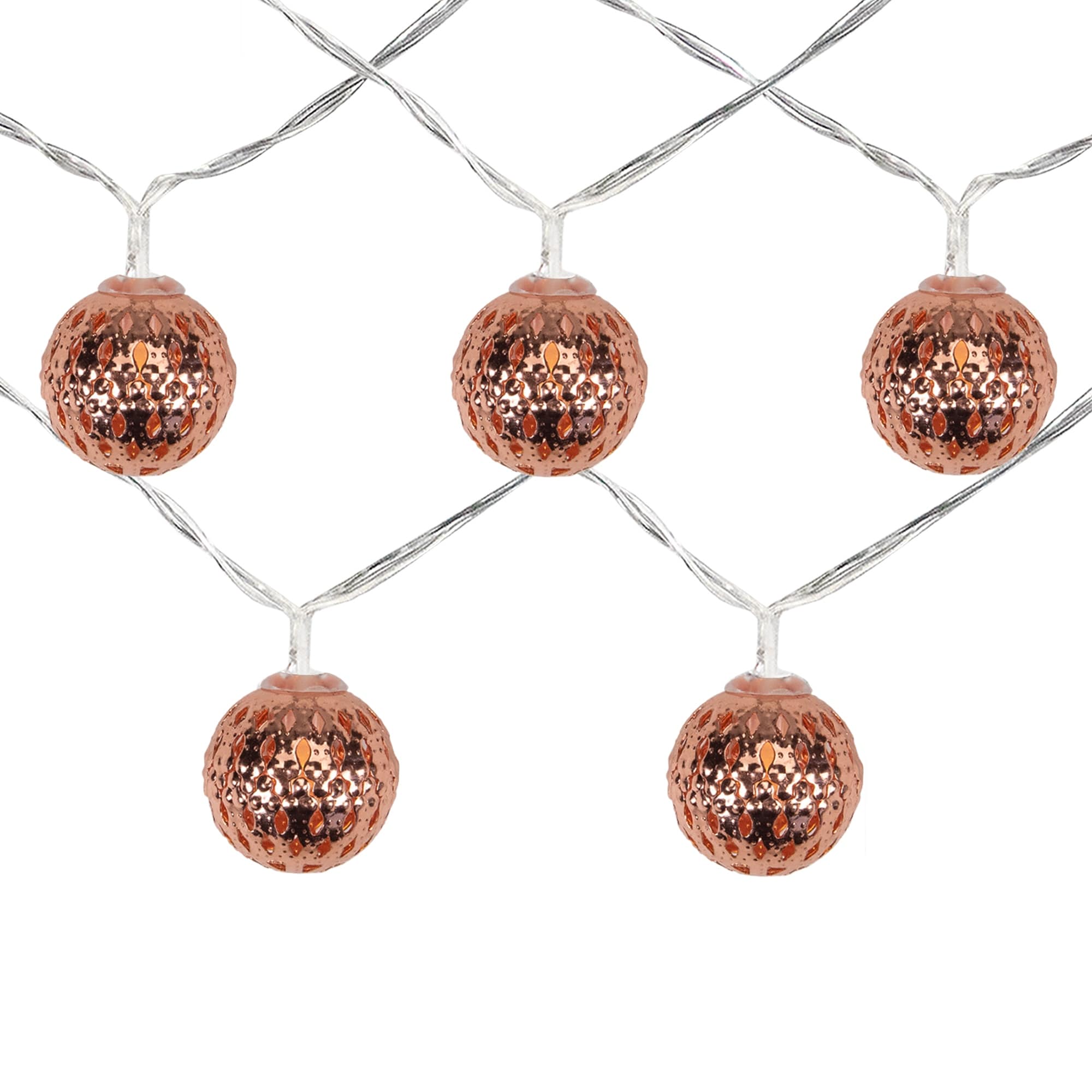 10 B/O LED Warm White Metal Ball Christmas Lights - 6.25' Clear Wire