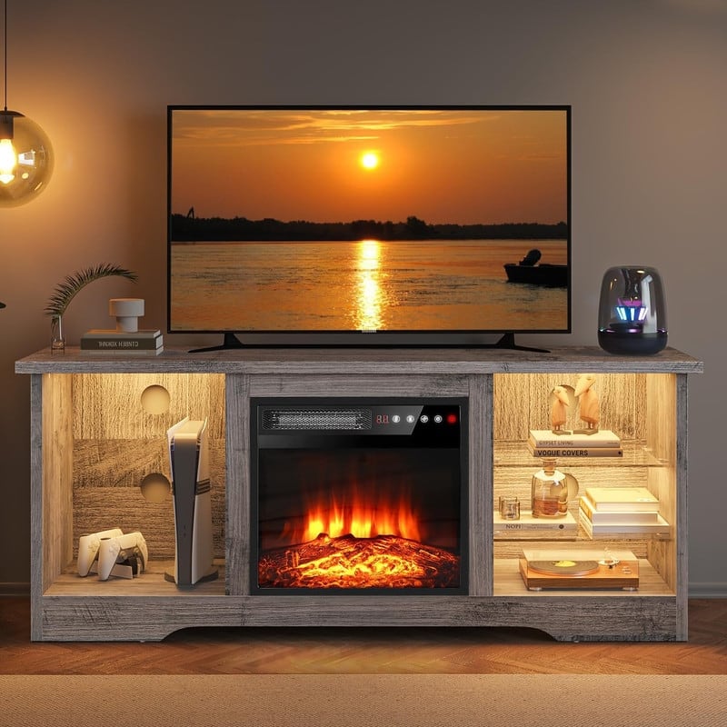 Bossin 58" Fireplace TV Stand with 18'' Electric Fireplace,Modern Entertainment Center for 65'' TVs,TV Console