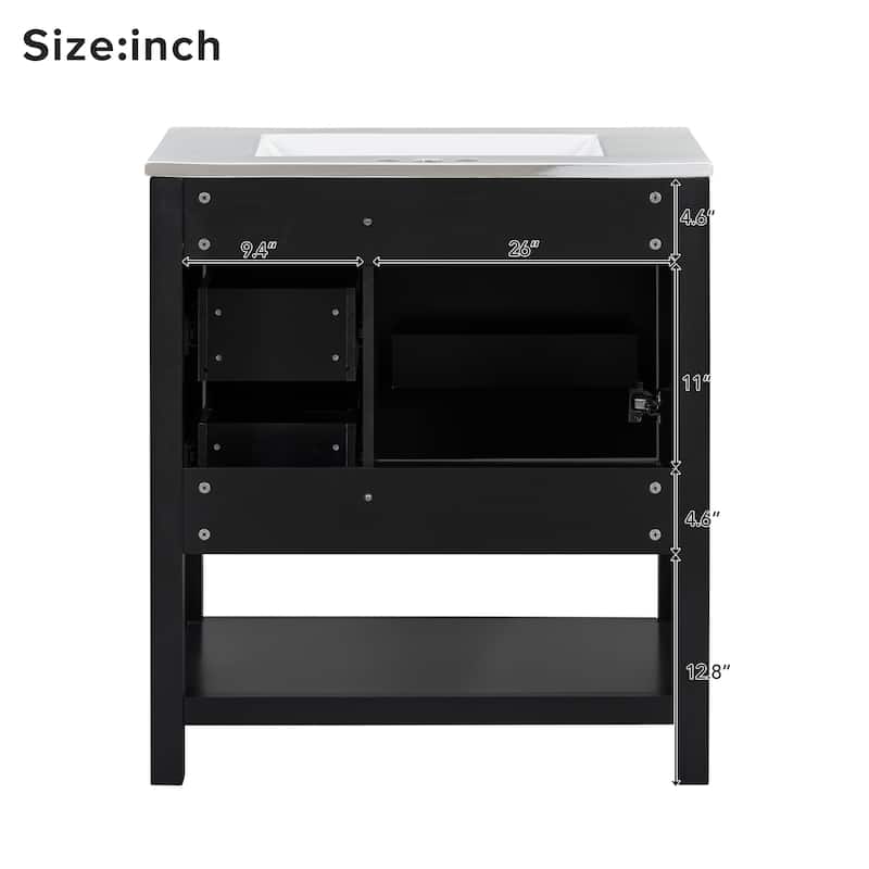 30 Inch MDF Freestanding Bathroom Vanity Set with Integrated Ceramic Sink - 30" x 18"