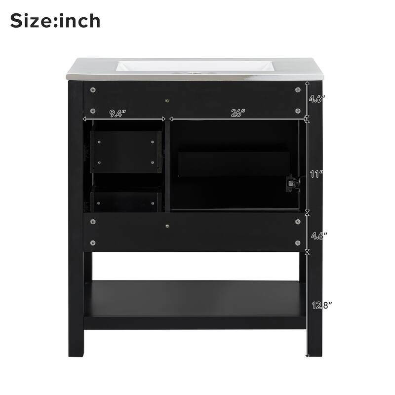 GDFStudio - Mark 30" Transitional Style Bathroom Vanity Cabinet with Ceramic Sink