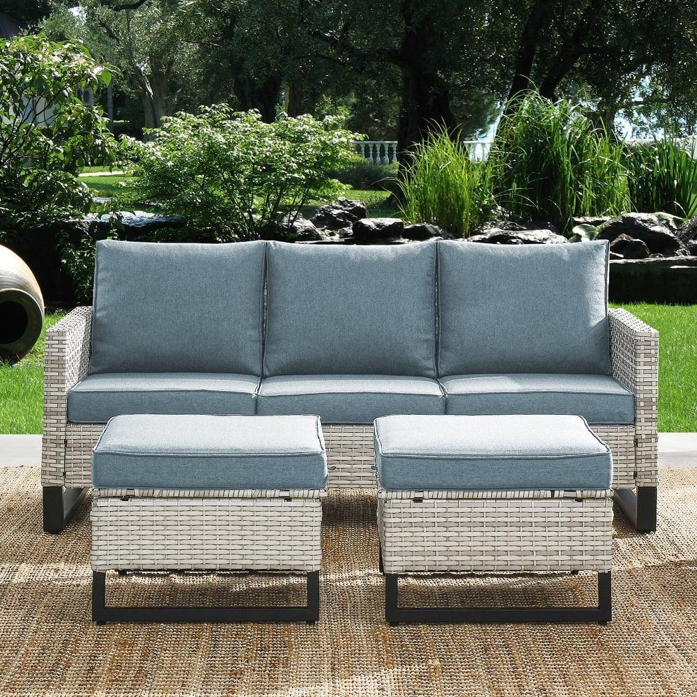 Pocassy Outdoor 3-Seat Sofa Ottomans Set of 3
