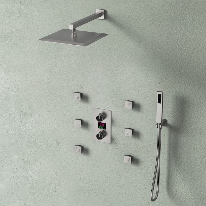 LCD Digital Display Shower System ,12" High-Pressure Rainfall Shower Head with Pressure-Balanced Valve