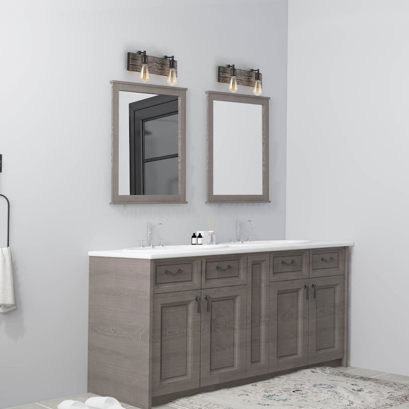 Carbon Loft Rustic 2-Light Wood Wall Sconces Bathroom Vanity Lights - W14.2"* H 5.8"* E 5.1"