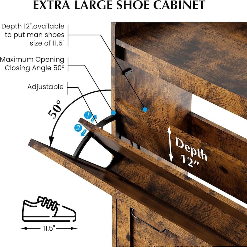 Shoe Cabinet with 2 Flip Drawers and Open Shelves