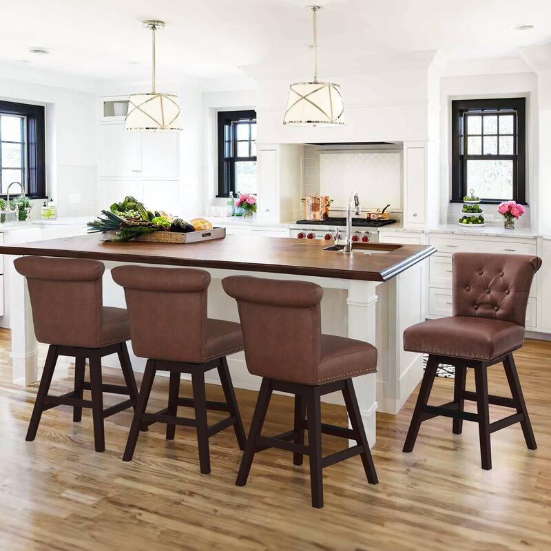 Modern 26.in Swivel Bar Stool Armless Counter Height Stool with Wooden Legs for Kitchen Island