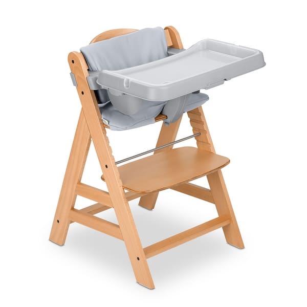 slide 2 of 8, hauck AlphaPlus Grow Along Wooden High Chair w/Grey Tray Table & Deluxe Cushion - 16.5