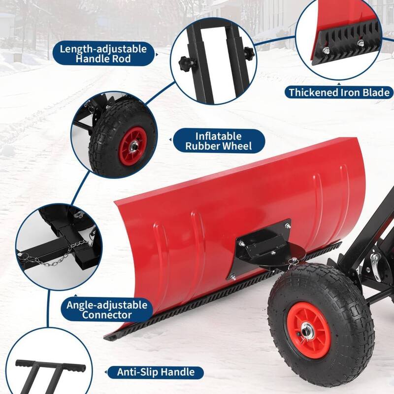 29.13x14 in Heavy Duty Rolling Snow Pusher Shovel for Driveway, Doorway, Sidewalk