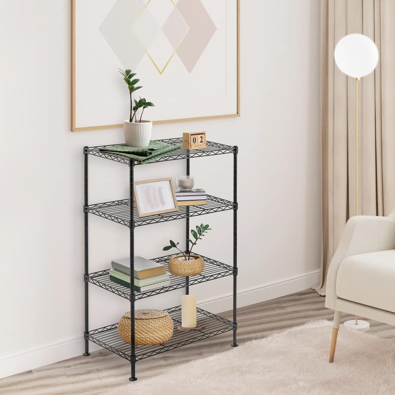 4-Tier Industrial Welded Wire Shelving Black - Black