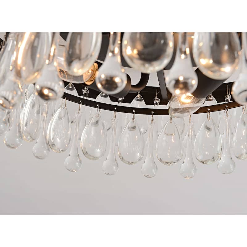 Viviana Black 3-light Flush Mount with Crystal Glass Teardrops