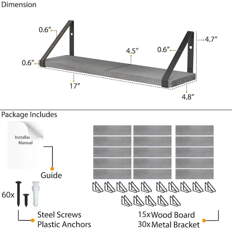 Wallniture Ponza 17"x4.5" Wood Shelves for Farmhouse Decor, Wall Bookshelves, Decorative Shelf, Custom Finish and Piece Options