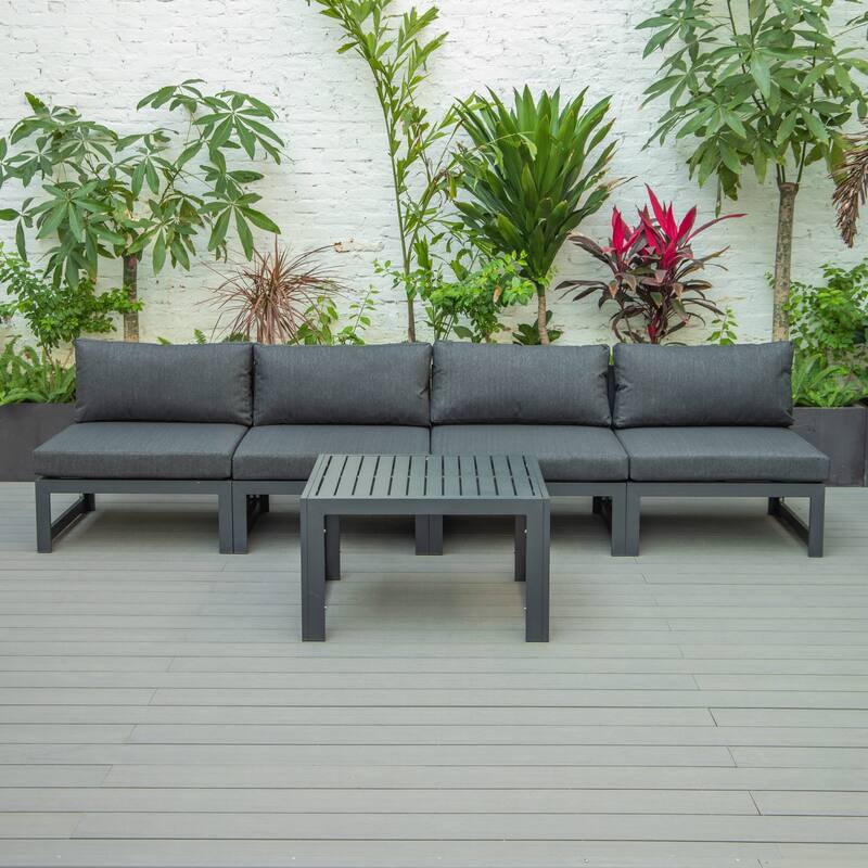 Chelsea 5-Piece Modern Armless Patio Sectional and Coffee Table for Patio Garden Summer Yard Porch