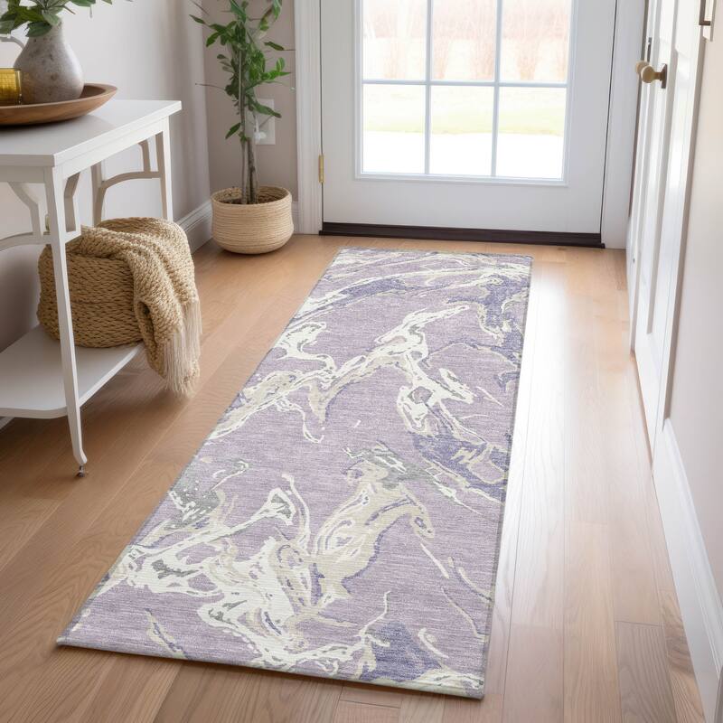 Machine Washable Indoor/ Outdoor Modern Wave Chantille Rug - Lavender - 2'3" x 7'6"
