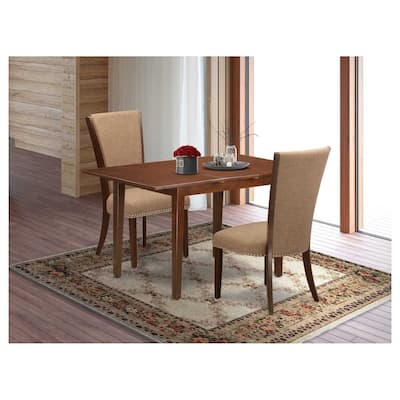 HomeStock 3-Pc Mahogany Finish Rectangular Solid Wood Top with Butterfly Leaf Dining Table Set