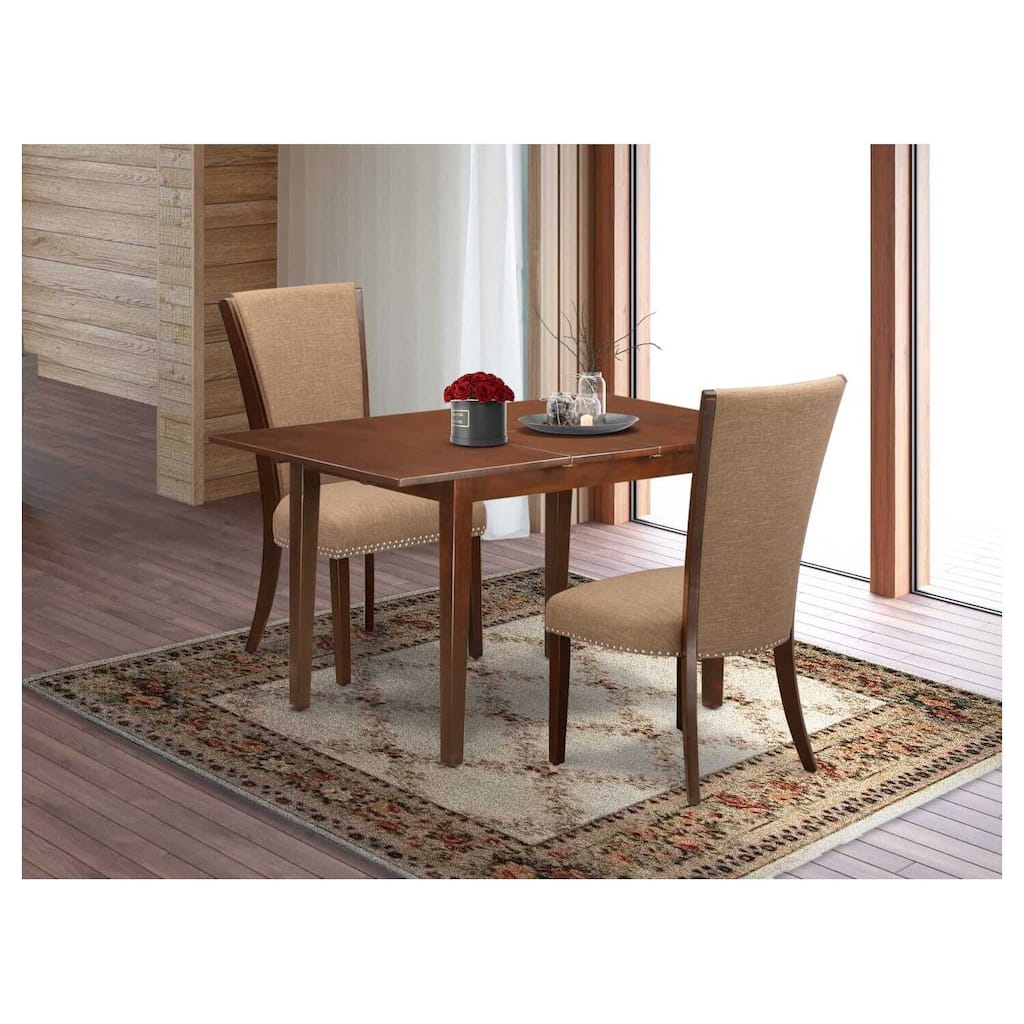 HomeStock 3-Pc Mahogany Finish Rectangular Solid Wood Top with Butterfly Leaf Dining Table Set