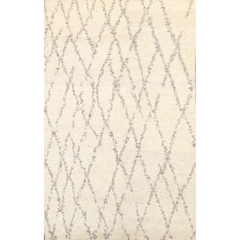 Geometric Contemporary Moroccan Oriental Wool Area Rug Hand-knotted - 5'2" x 7'7"
