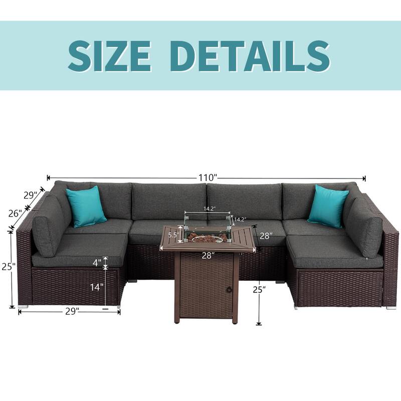 COSIEST 8-Piece Outdoor Furniture Sofa Set with Fire Table