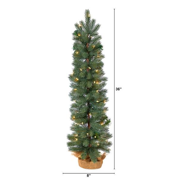 3' PreLit Green Slim Pine Artificial Christmas Potted Tree, Warm White